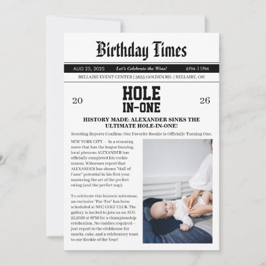 新聞ゴルフ1歳の誕生日パーティー 招待状 (正面)