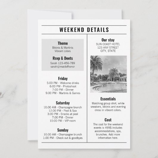 新聞シックバチェロレッテ週末の日程 招待状 (裏面)