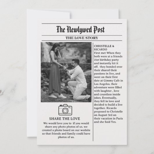 新聞シンプルの駆け落ちたった今結婚しました発表 招待状 (裏面)