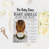 新聞スタイルのユニークで楽しい写真が美しいベビーシャワーのお知らせ 招待状