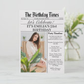 新聞スタイルのユニークで楽しい写真 21歳の誕生日パーティー 招待状 (スタンド正面)