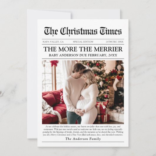 新聞スタイルのユニークなクリスマスカード 赤ちゃんのクリスマス🎄 シーズンカード (正面)