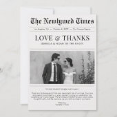 新聞スタイルの新婚夫婦の結婚感謝 サンキューカード (正面)