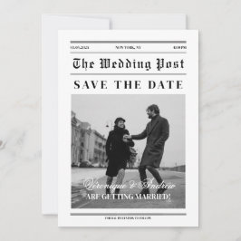 新聞スタイルの楽しいSave the Date写真招待状 招待状