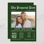 新聞スタイルエメラルド·グリーンが日付の写真を保存 セーブザデート (正面/裏面)