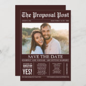 新聞スタイルブルゴーニュ・レッド日付写真を保存 セーブザデート (正面/裏面)