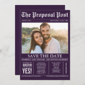 新聞スタイルプラムパープル日付写真を保存 セーブザデート (正面/裏面)