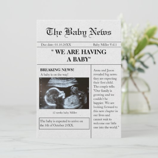 新聞スタイル写真おもしろい妊娠の発表 招待状 (スタンド正面)