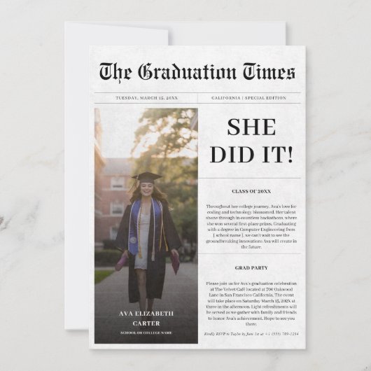 新聞スタイル卒業写真を撮った 招待状 (正面)