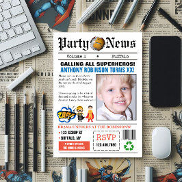 新聞スーパーヒーローバースデーパーティーの写真招待状 招待状