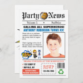 新聞スーパーヒーローバースデーパーティーの写真招待状 招待状 (正面/裏面)