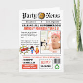新聞スーパーヒーロー誕生パーティーの写真 招待状 (正面)