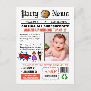新聞スーパーヒーロー誕生日パーティーの写真 ポストカード