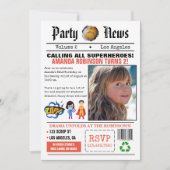 新聞スーパーヒーロー誕生日パーティー 招待状 (正面)