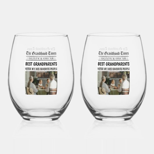 新聞パーソナライズされたの見出し祖父母ギフト ステムなしワイングラス (裏面)
