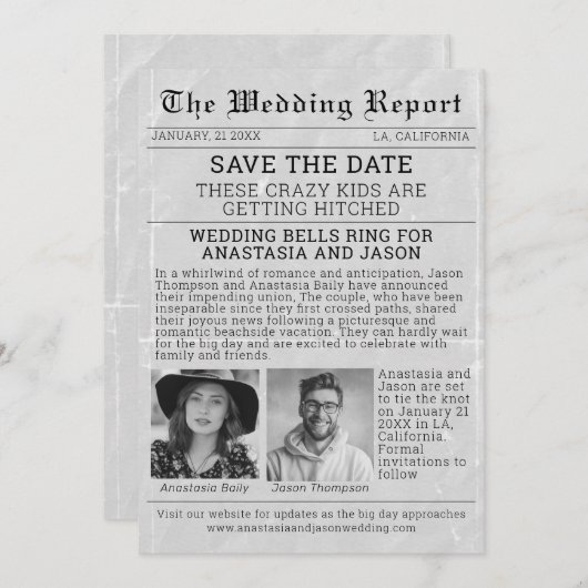 新聞パーソナライズされた日付を保存結婚する 招待状 (正面/裏面)