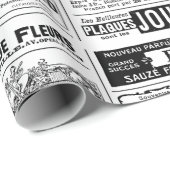 新聞ビクトリアンアンティークフランスの白黒 ラッピングペーパー (ロールコーナー)
