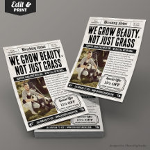 新聞フライヤー、レトロ芝生&ガーデンサービス