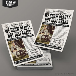 新聞フライヤー、レトロ芝生&ガーデンサービス チラシ