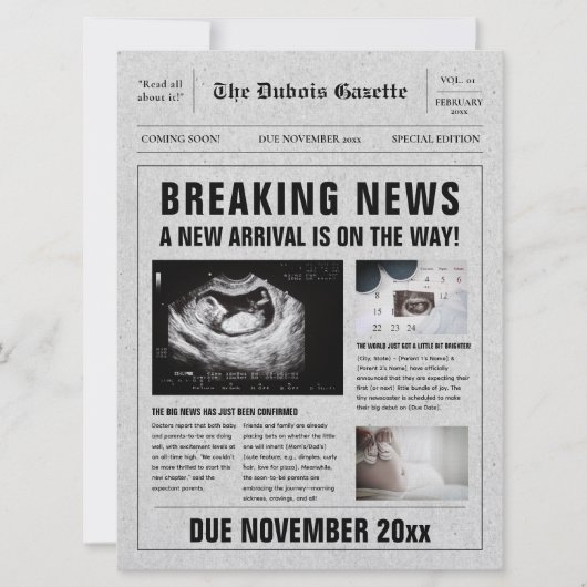 新聞ベビーが妊娠発表を明らかにする カード (正面)