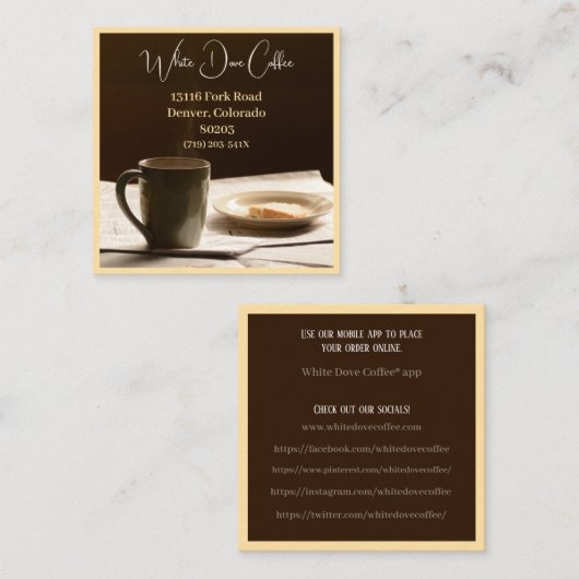 新聞マグカップ&パンカフェバリスタコーヒー スクエア名刺 (正面/裏面)