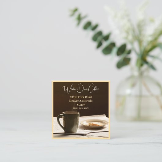 新聞マグカップ&パンカフェバリスタコーヒー スクエア名刺 (スタンド正面)