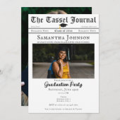 新聞モダンタッセル2写真卒業パーティー 招待状 (正面/裏面)