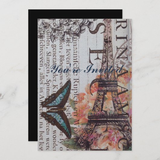 新聞モダンプリントパフランスのリエッフェルタワー 招待状 (正面/裏面)