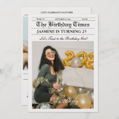 新聞モダンユニーク誕生日パーティー 招待状 (正面/裏面)