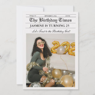 新聞モダンユニーク誕生日パーティー 招待状