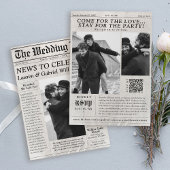 新聞モダン写真QRコード結婚式招待状 招待状