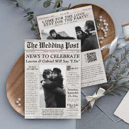 新聞モダン写真QRコード結婚式招待状 招待状