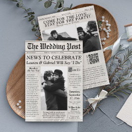 新聞モダン写真QRコード結婚式招待状 招待状