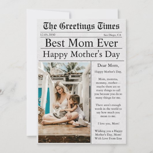 新聞ユニークおもしろいフォトハッピーマザーズデイ カード (正面)