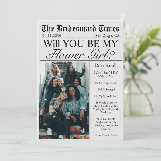 新聞ユニークおもしろいフォトフラワーガール提案 招待状 (スタンド正面)