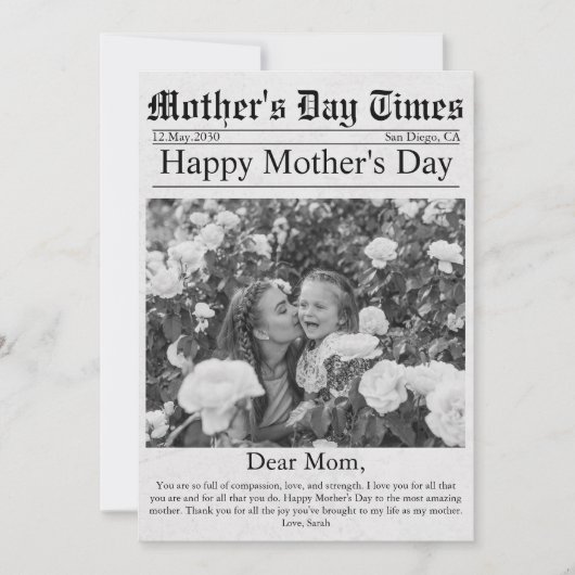 新聞ユニークおもしろい写真ハッピーマザーズデイカード カード (正面)