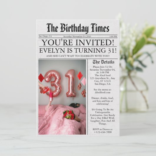 新聞ユニークおもしろい写真第31回誕生日パーティー 招待状 (スタンド正面)