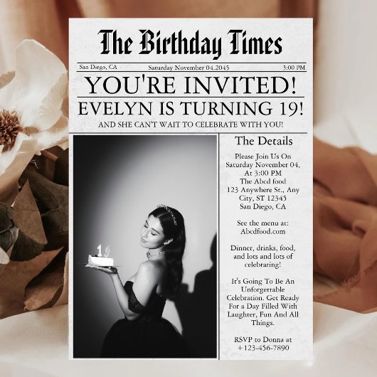 新聞ユニークおもしろい写真19th誕生日パーティー 招待状