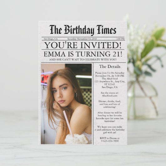新聞ユニークおもしろい写真21歳の誕生日パーティー 招待状 (スタンド正面)