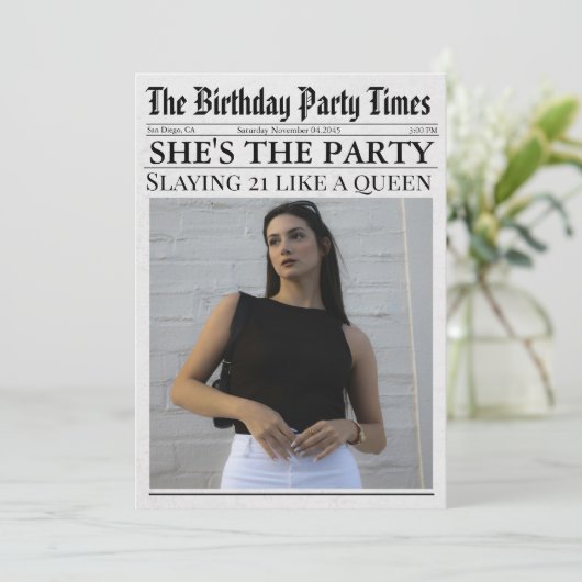 新聞ユニークおもしろい写真21歳の誕生日パーティー 招待状 (スタンド正面)