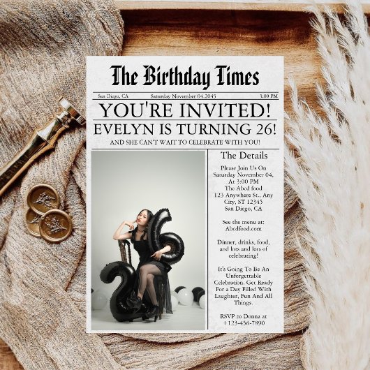 新聞ユニークおもしろい写真26th誕生日パーティー 招待状