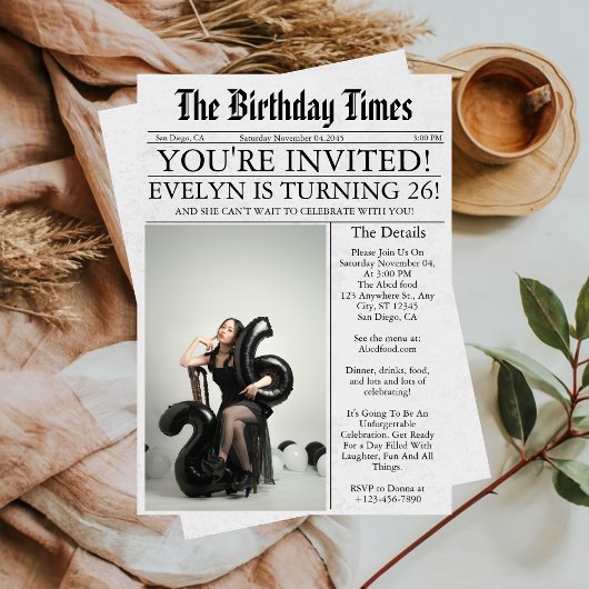 新聞ユニークおもしろい写真26th誕生日パーティー 招待状