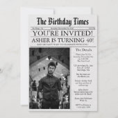 新聞ユニークおもしろい40th誕生日フォトパーティー 招待状 (正面)