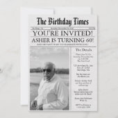 新聞ユニークおもしろい60th誕生日写真パーティー 招待状 (正面)