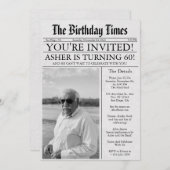 新聞ユニークおもしろい60th誕生日写真パーティー 招待状 (正面/裏面)