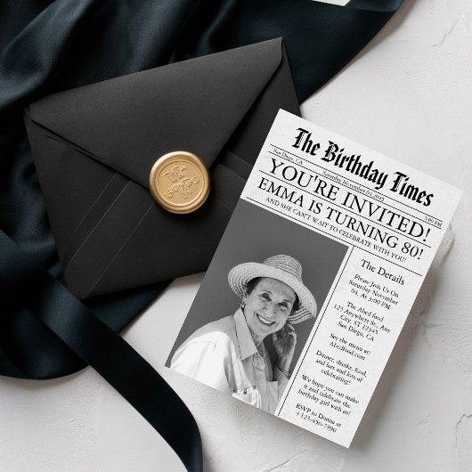 新聞ユニークおもしろい80th誕生日写真パーティー 招待状