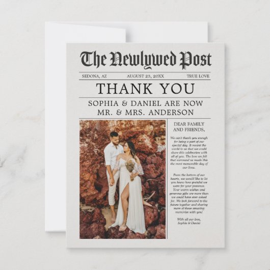 新聞ユニークの結婚サンキューカード (正面)