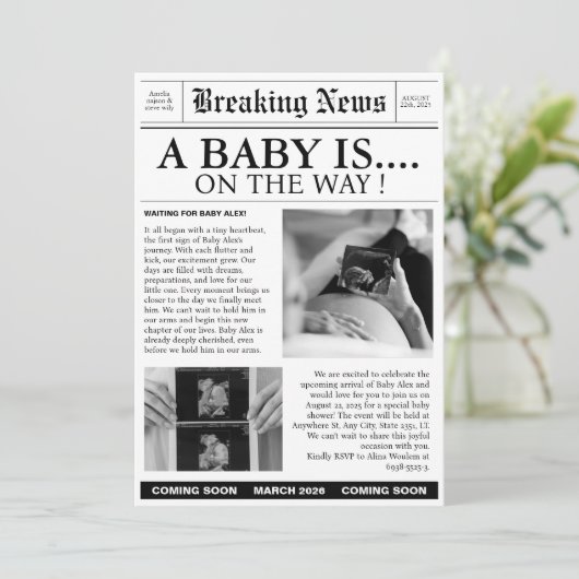 新聞ユニークの赤ちゃんシャワー 招待状 (スタンド正面)