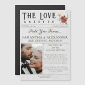 新聞ユニークシック写真日付を保存結婚する マグネット招待状 (正面/裏面)