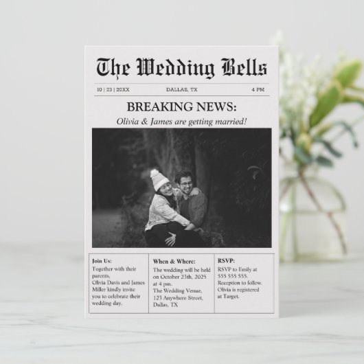 新聞ユニークヴィンテージ写結婚真 招待状 (スタンド正面)